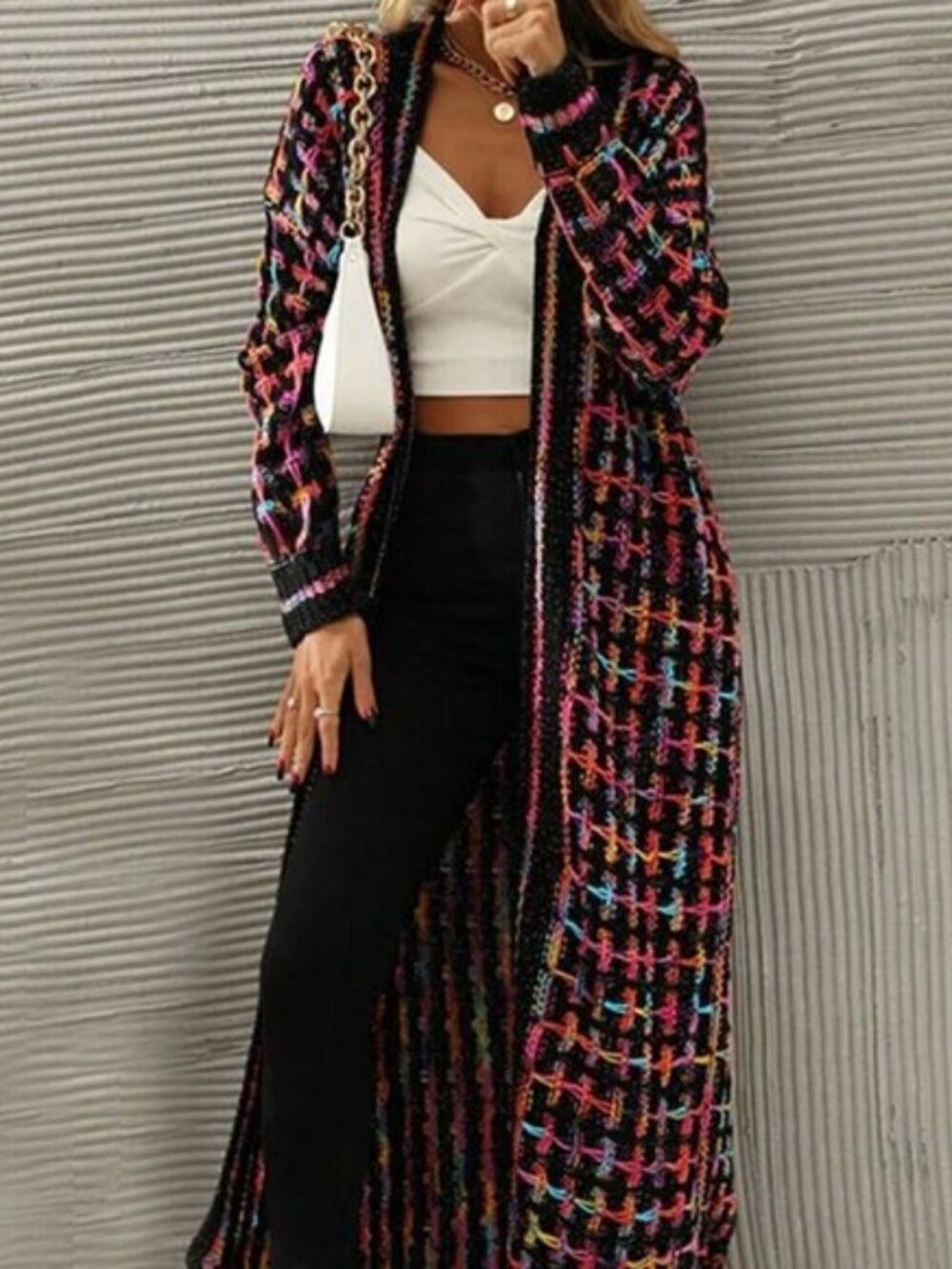 Multicolor Casual Women's Long Colorful Tasseled Knitted sweater Cardigan